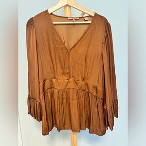 Scotch & Soda Brown V-Neck Peplum Silky Blouse Size XL